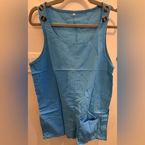 Blue Sleeveless Romper with Button Detail